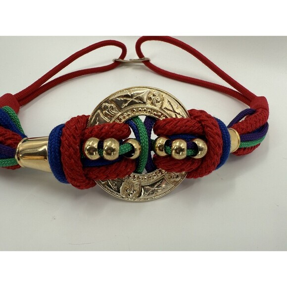 Leather Shop Multicolor Corded Rope Style Belt With Gold Medallion & Beads - Picture 2 of 9